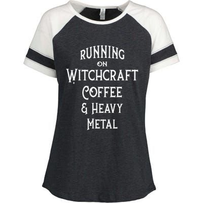 Running On Witchcraft Coffee And Heavy Metal Cheeky Witch Enza Ladies Jersey Colorblock Tee