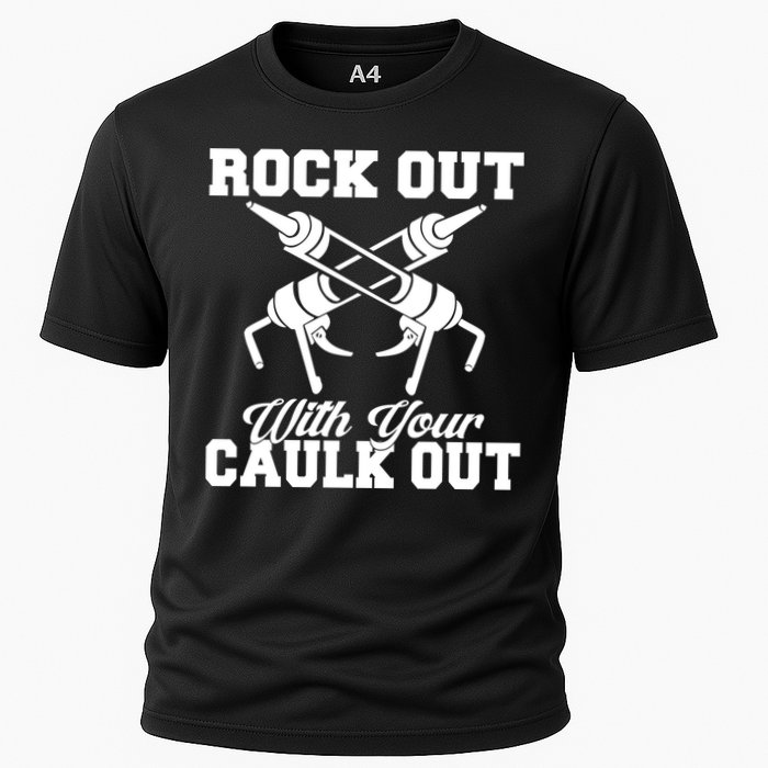 Rock Out With Your Caulk Out Construction Worker Funny Gift Cooling Performance Crew T-Shirt