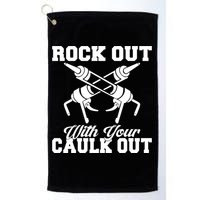 Rock Out With Your Caulk Out Construction Worker Funny Gift Golf Towel
