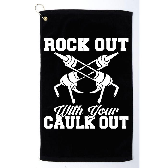 Rock Out With Your Caulk Out Construction Worker Funny Gift Golf Towel