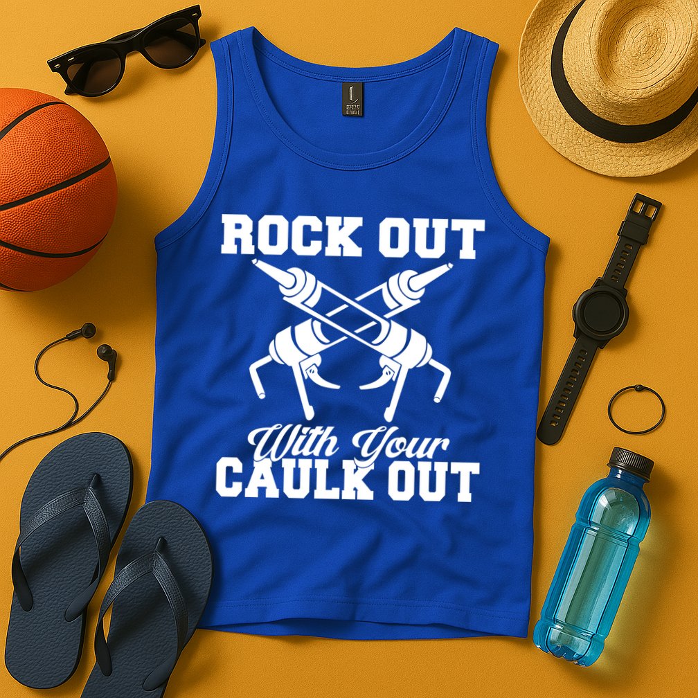 Rock Out With Your Caulk Out Construction Worker Funny Gift Tank Top