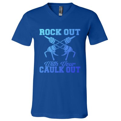 Rock Out With Your Caulk Out Construction Worker Funny Gift V-Neck T-Shirt