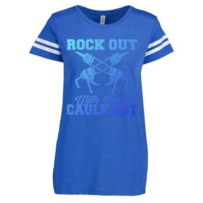 Rock Out With Your Caulk Out Construction Worker Funny Gift Enza Ladies Jersey Football T-Shirt