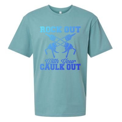 Rock Out With Your Caulk Out Construction Worker Funny Gift Sueded Cloud Jersey T-Shirt