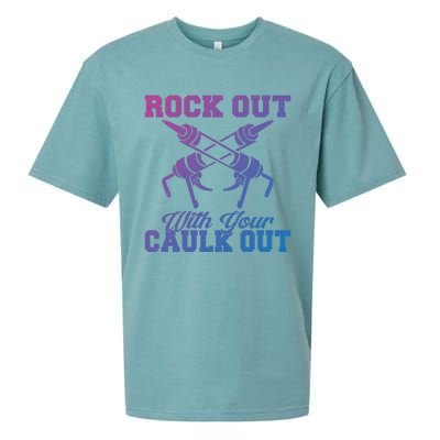 Rock Out With Your Caulk Out Construction Worker Funny Gift Sueded Cloud Jersey T-Shirt