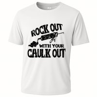 Rock Out With Your Caulk Out Construction Worker Gift Cooling Performance Crew T-Shirt