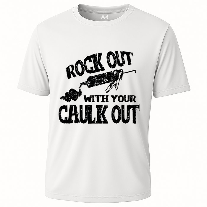 Rock Out With Your Caulk Out Construction Worker Gift Cooling Performance Crew T-Shirt