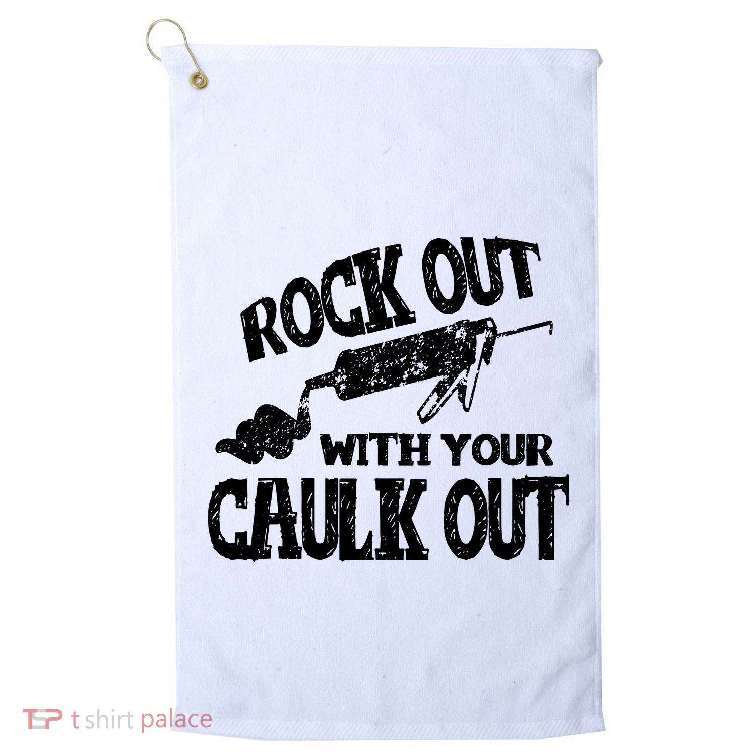 Rock Out With Your Caulk Out Construction Worker Gift Golf Towel