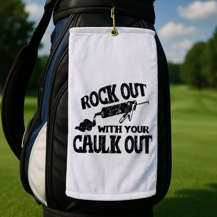 Rock Out With Your Caulk Out Construction Worker Gift Golf Towel