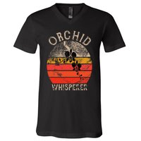 Retro Orchid Whisperer Funny Orchids Flower Lover Gardener V-Neck T-Shirt