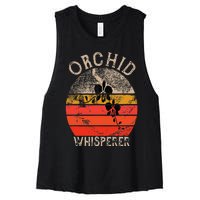 Retro Orchid Whisperer Funny Orchids Flower Lover Gardener Women's Racerback Cropped Tank