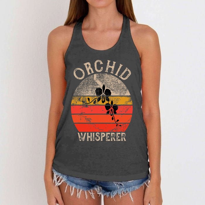 Retro Orchid Whisperer Funny Orchids Flower Lover Gardener Women's Knotted Racerback Tank