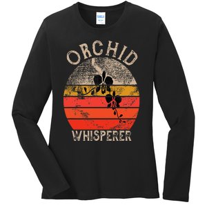 Retro Orchid Whisperer Funny Orchids Flower Lover Gardener Ladies Long Sleeve Shirt