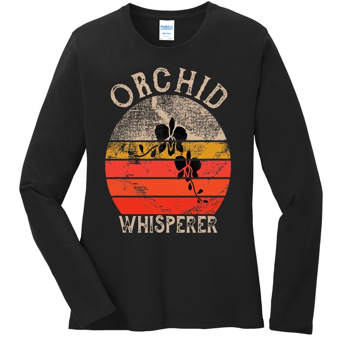 Retro Orchid Whisperer Funny Orchids Flower Lover Gardener Ladies Long Sleeve Shirt