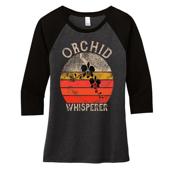 Retro Orchid Whisperer Funny Orchids Flower Lover Gardener Women's Tri-Blend 3/4-Sleeve Raglan Shirt