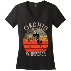 Retro Orchid Whisperer Funny Orchids Flower Lover Gardener Women's V-Neck T-Shirt