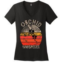 Retro Orchid Whisperer Funny Orchids Flower Lover Gardener Women's V-Neck T-Shirt