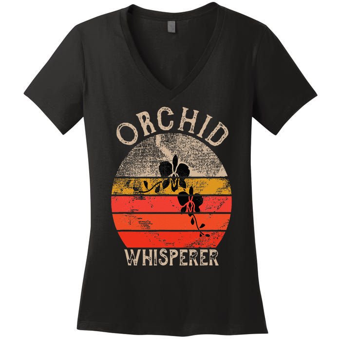 Retro Orchid Whisperer Funny Orchids Flower Lover Gardener Women's V-Neck T-Shirt