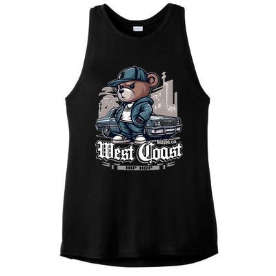 Raised On West Coast Hip Hop Teddy Bear Old School 90s 80s Ladies PosiCharge Tri-Blend Wicking Tank