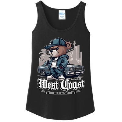 Raised On West Coast Hip Hop Teddy Bear Old School 90s 80s Ladies Essential Tank