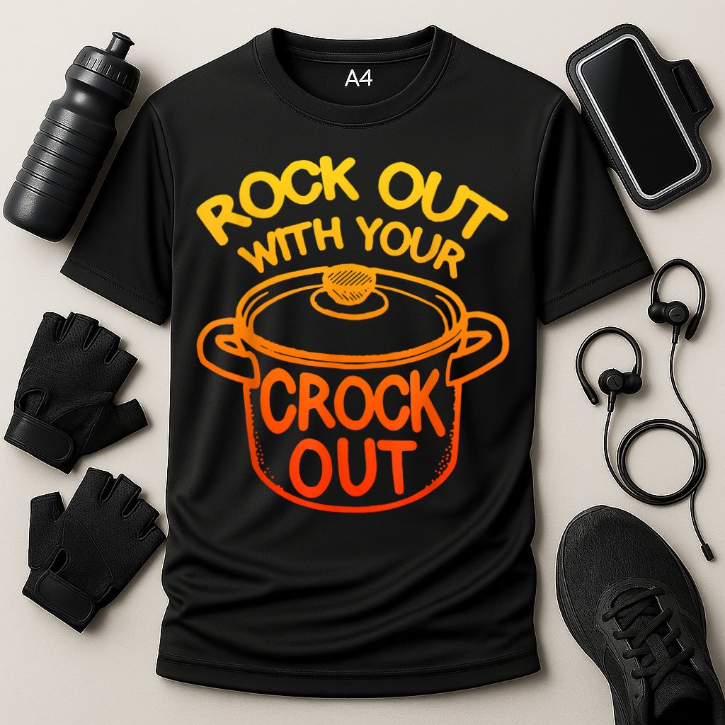 Rock Out With Your Crock Out Funny Chef Food Humor Performance Shirt