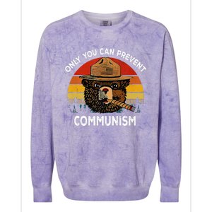 Retro Only You Can Prevent Communism Bear Camping Colorblast Crewneck Sweatshirt