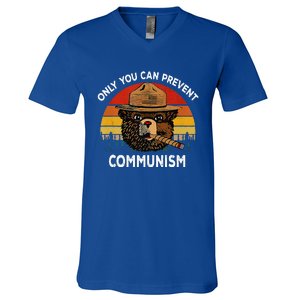 Retro Only You Can Prevent Communism Bear Camping V-Neck T-Shirt