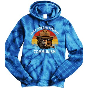 Retro Only You Can Prevent Communism Bear Camping Tie Dye Hoodie