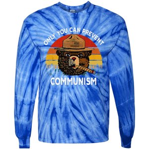 Retro Only You Can Prevent Communism Bear Camping Tie-Dye Long Sleeve Shirt