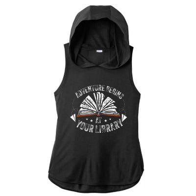 Reading Program 2024 Adventure Begins At Your Library Ladies PosiCharge Tri-Blend Wicking Draft Hoodie Tank