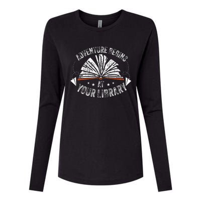 Reading Program 2024 Adventure Begins At Your Library Womens Cotton Relaxed Long Sleeve T-Shirt