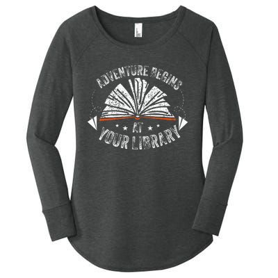 Reading Program 2024 Adventure Begins At Your Library Women's Perfect Tri Tunic Long Sleeve Shirt