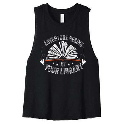 Reading Program 2024 Adventure Begins At Your Library Women's Racerback Cropped Tank