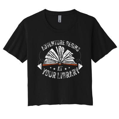 Reading Program 2024 Adventure Begins At Your Library Women's Crop Top Tee