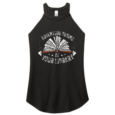 Reading Program 2024 Adventure Begins At Your Library Women's Perfect Tri Rocker Tank