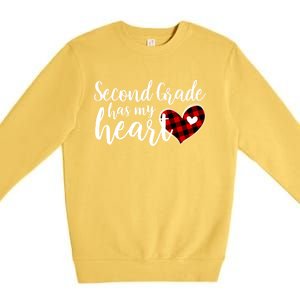 Red Plaid 2nd Second Grade Has My Heart Teacher Valentines Gift Premium Crewneck Sweatshirt