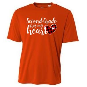 Red Plaid 2nd Second Grade Has My Heart Teacher Valentines Gift Cooling Performance Crew T-Shirt