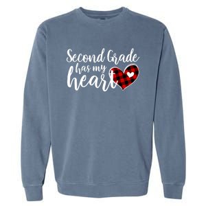 Red Plaid 2nd Second Grade Has My Heart Teacher Valentines Gift Garment-Dyed Sweatshirt