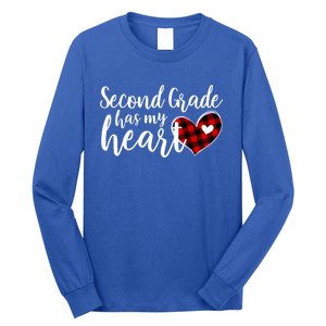 Red Plaid 2nd Second Grade Has My Heart Teacher Valentines Gift Long Sleeve Shirt