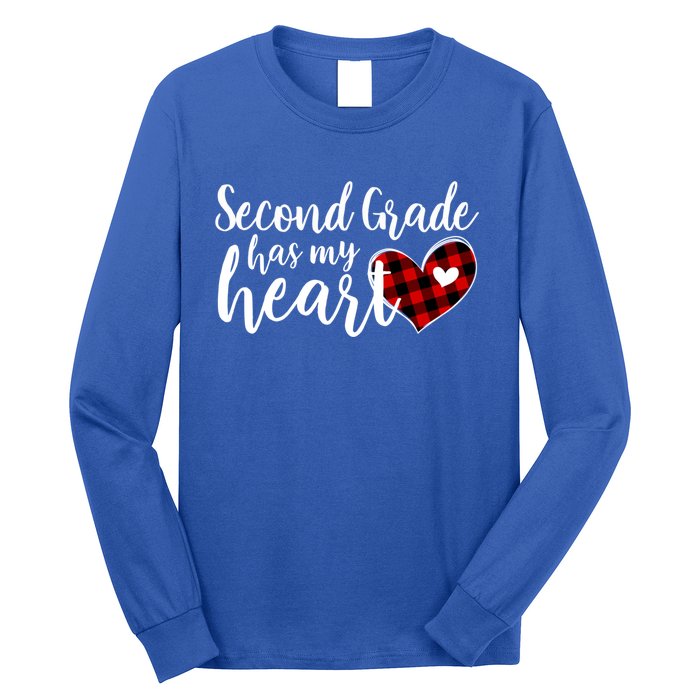 Red Plaid 2nd Second Grade Has My Heart Teacher Valentines Gift Long Sleeve Shirt