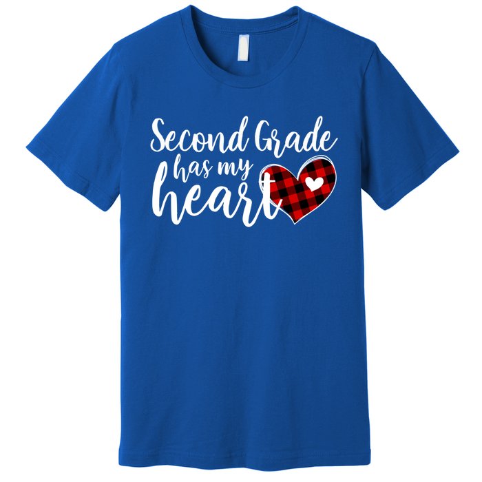 Red Plaid 2nd Second Grade Has My Heart Teacher Valentines Gift Premium T-Shirt