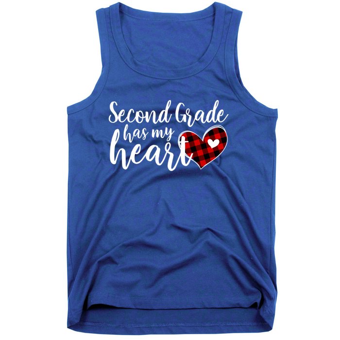 Red Plaid 2nd Second Grade Has My Heart Teacher Valentines Gift Tank Top