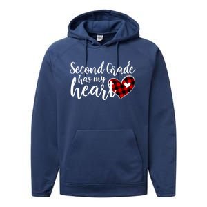 Red Plaid 2nd Second Grade Has My Heart Teacher Valentines Gift Performance Fleece Hoodie