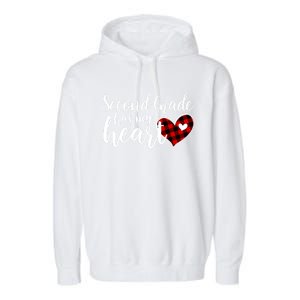 Red Plaid 2nd Second Grade Has My Heart Teacher Valentines Gift Garment-Dyed Fleece Hoodie