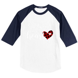 Red Plaid 3rd Third Grade Has My Heart Teacher Valentines Gift Baseball Sleeve Shirt