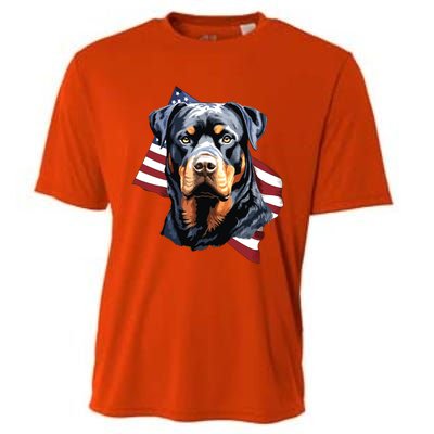 Rottweiler Patriotic 4th Of July Dog Lover American USA Cooling Performance Crew T-Shirt