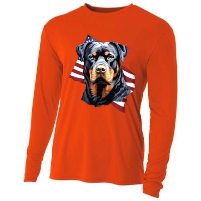 Rottweiler Patriotic 4th Of July Dog Lover American USA Cooling Performance Long Sleeve Crew