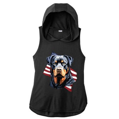 Rottweiler Patriotic 4th Of July Dog Lover American USA Ladies PosiCharge Tri-Blend Wicking Draft Hoodie Tank