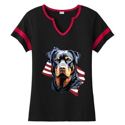 Rottweiler Patriotic 4th Of July Dog Lover American USA Ladies Halftime Notch Neck Tee