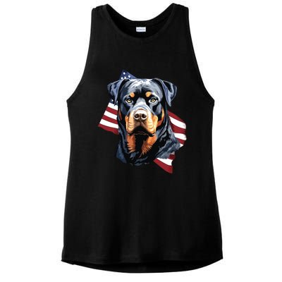 Rottweiler Patriotic 4th Of July Dog Lover American USA Ladies PosiCharge Tri-Blend Wicking Tank